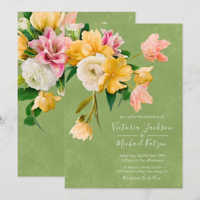 Fleurit et brillant Floral Faire-part de mariage (Devant / Derrière)