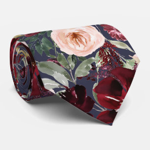 Fleurs à l'aquarelle Cravate à col bordeaux blush 