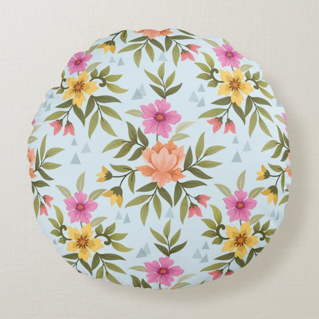 Fleurs à main colorées Coussin rond (Devant)