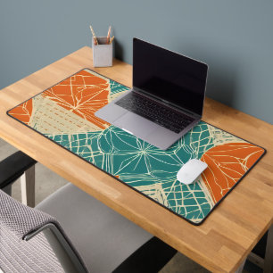 Fleurs abstraites sarcelle, orange et beige