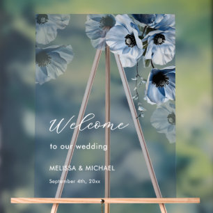 Fleurs aquarelles bleues Mariage Bienvenue