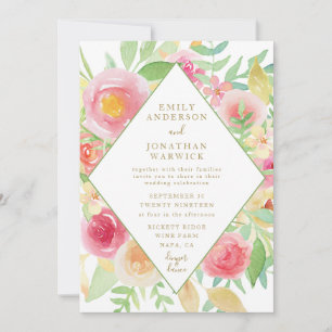 Fleurs aquarelles Faire-part de mariage géométriqu