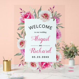 Fleurs aquarelles rose poussiéreux mariage bienven