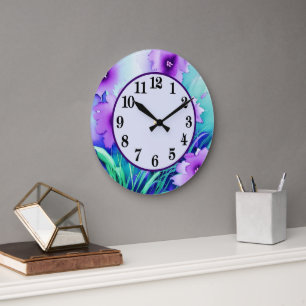 Fleurs aquarelles violettes décoratives horloge ro