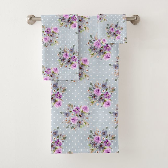 Fleurs aquarelles violettes et blanches à pois ble (En situation)