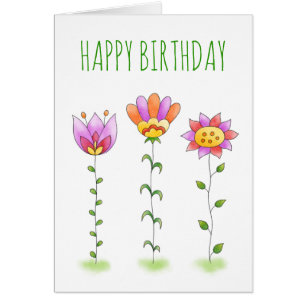 Fleurs aquarelles Whimsical Bonne carte d'annivers