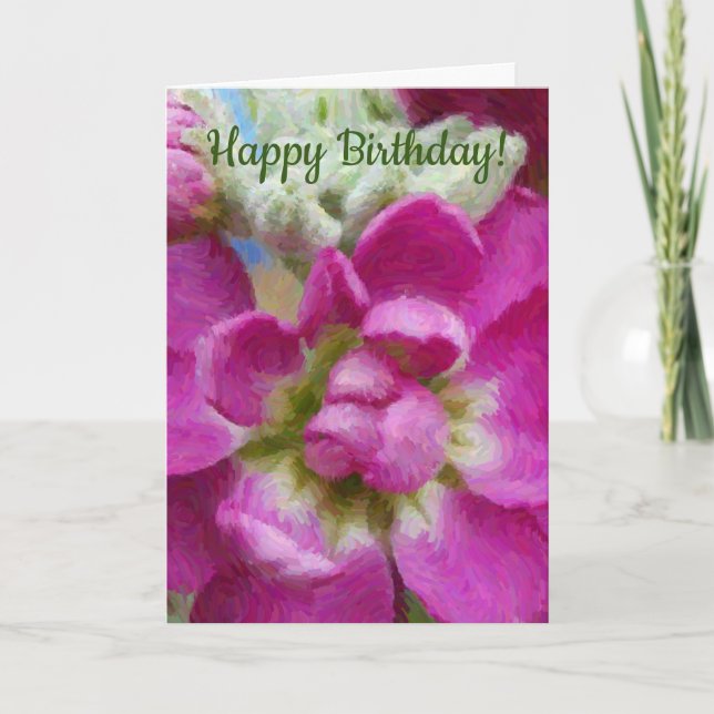 Fleurs Artsy Dans La Carte Rose Anniversaire (Devant)