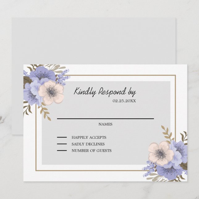 Fleurs Beige & Lilac Invitation RSVP (Devant / Derrière)