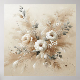 Fleurs beiges modernes 2 Poster