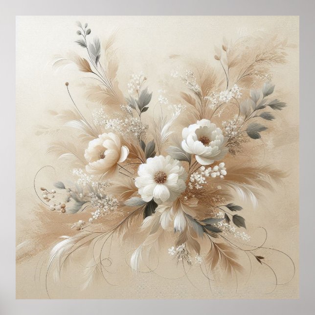 Fleurs beiges modernes 2 Poster (Devant)