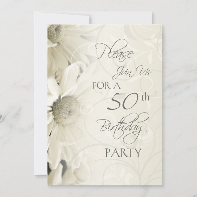 Fleurs blanches 50e anniversaire Invitations (Devant)
