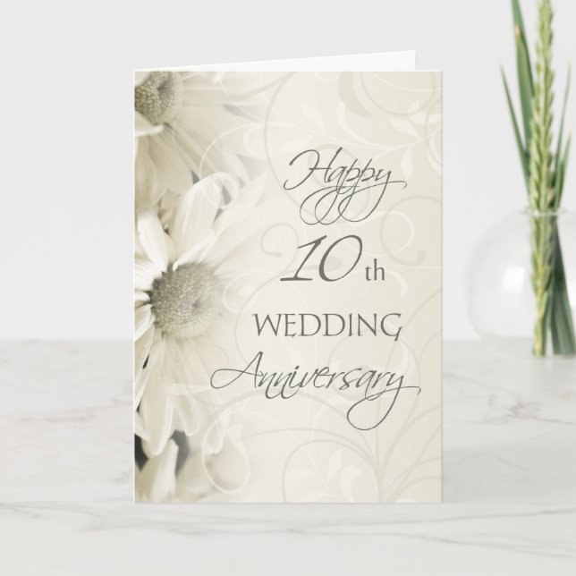 Fleurs blanches Bonne carte 10e anniversaire de Ma (Devant)