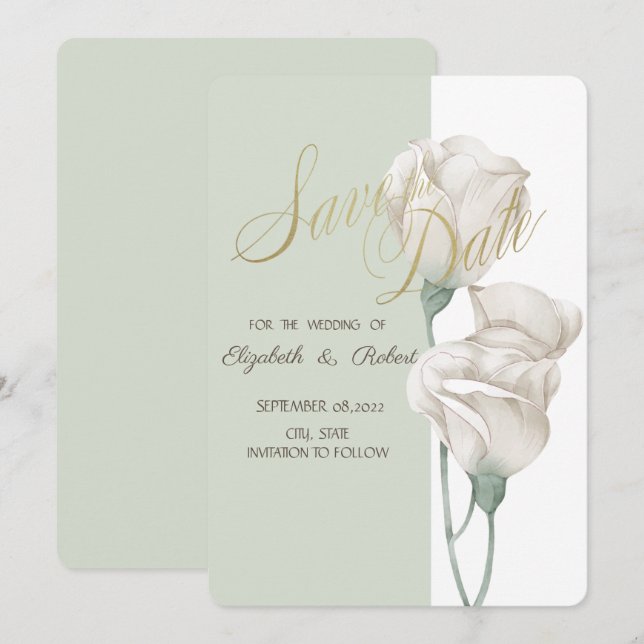 Fleurs blanches chic roses chic save the date (Devant / Derrière)