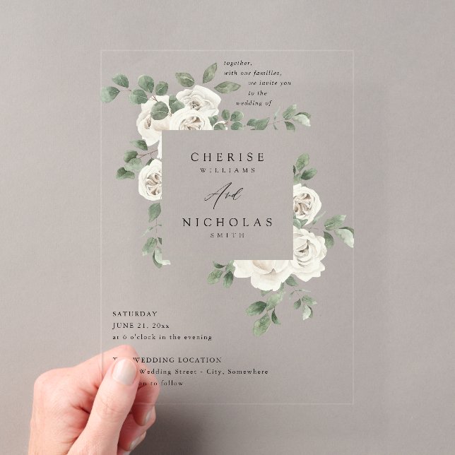 Fleurs blanches douces et invitation de mariage à  (In situ (ordinateur de poche))