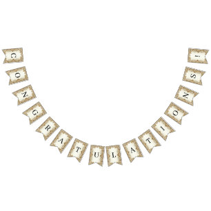 Fleurs blanches Drapeau décoratif de Bunting d'or