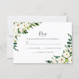Fleurs Blanches Élégantes Mariage Moderne RSVP