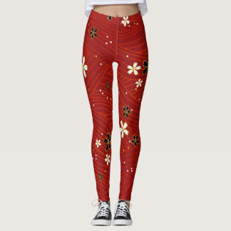 fleurs blanches et noires leggings rouges