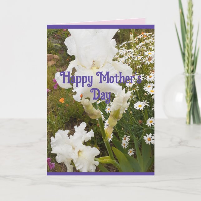 Fleurs blanches Floral Iris Irises Carte Fête des  (Devant)