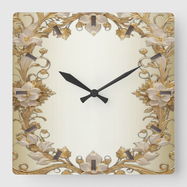 Fleurs blanches Horloge décorative Mur d'or (Recto)
