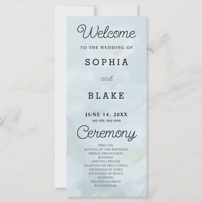 Fleurs blanches Joli programme de mariage bleu (Devant)