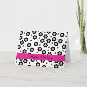 Fleurs blanches noires mignonnes Carte d'anniversa