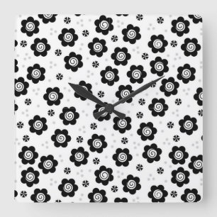 Fleurs blanches noires mignonnes Horloge murale