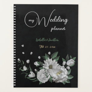 fleurs blanches romantiques & feuilles verts noir