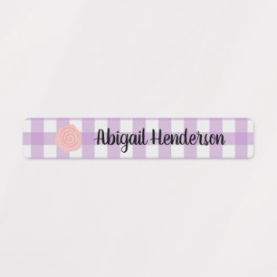 Fleurs blanches roses Étiquettes Nom Plaid violet