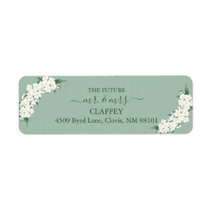 Fleurs blanches Sage Green Gold Frame Clouds Motif