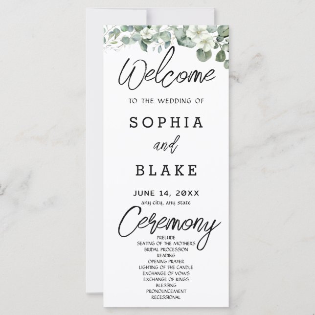 Fleurs Blanches Verdure Programme de Mariage Blanc (Devant)
