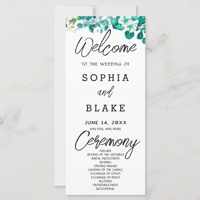 Fleurs Blanches Verdure Programme de Mariage Blanc (Devant)