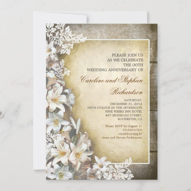 fleurs blanches vintage anniversaire invitations (Devant)