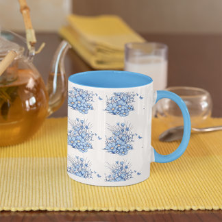Fleurs bleu clair motif floral tasse à café