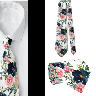 Fleurs bleu marine et rose Cravate floral