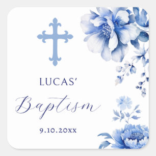 Fleurs bleues Baptême autocollant