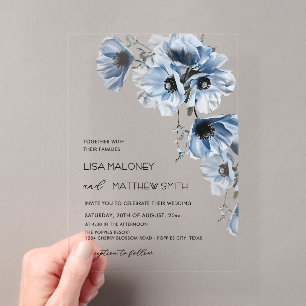Fleurs Bleues Blanches Invitation de Mariage Clair