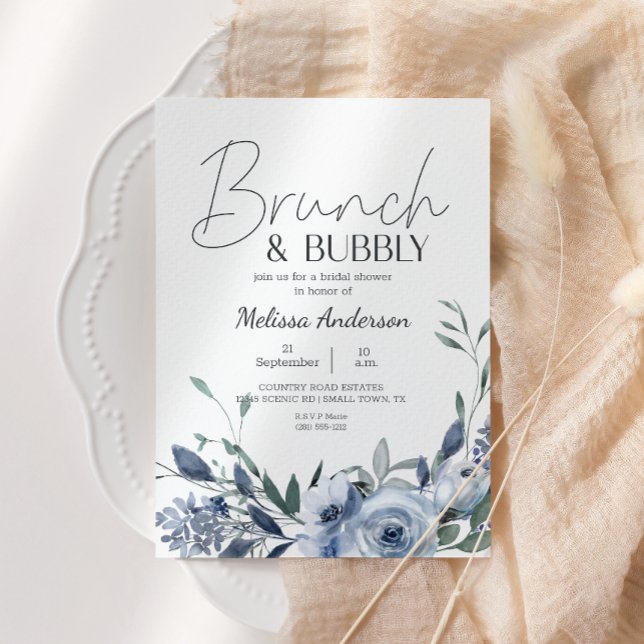 Fleurs bleues Dusty Brunch Invitation douche nupti (Créateur téléchargé)