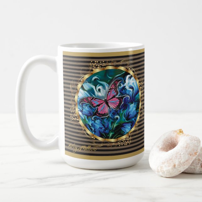 Fleurs Bleues Élégantes & Beurre Mère's Day Mug (Avec donut)