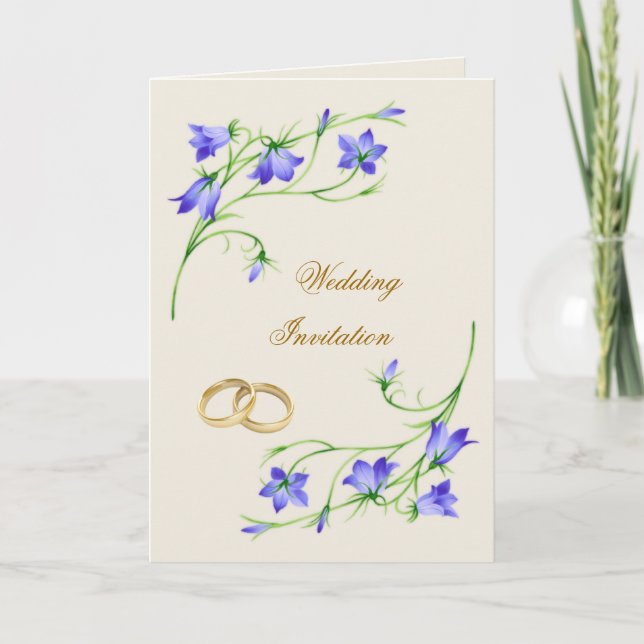 Fleurs bleues et anneaux Faire-part de mariage (Devant)