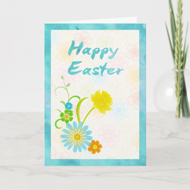 Fleurs bleues et jaunes Bonne carte de Pâques (Devant)