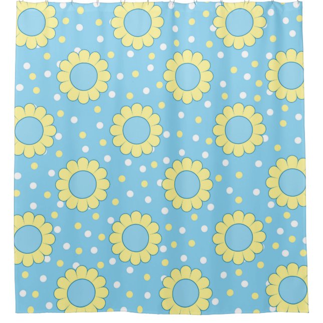 Fleurs bleues et jaunes motif rideau de douche (Devant)