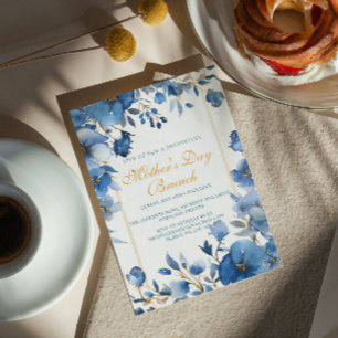 Fleurs bleues Fête des mères Brunch Invitation