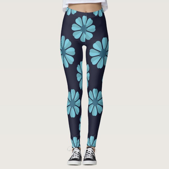 Fleurs bleues foncées Leggings (Devant)