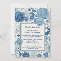 Fleurs Bleues Invitation Anniversaire