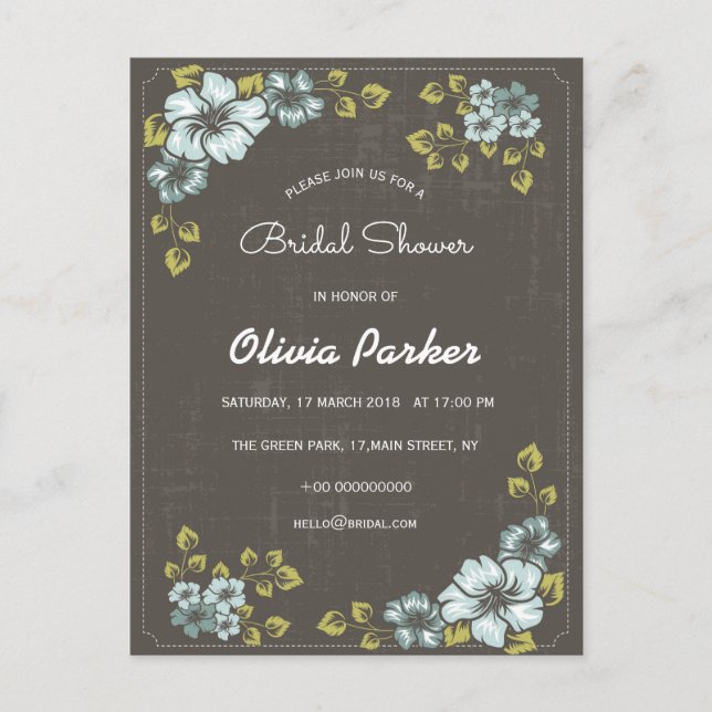fleurs bleues invitation cartes postales de douche (Devant)