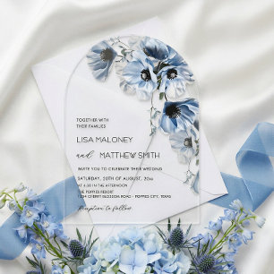 Fleurs Bleues Invitation de Mariage Blanc Transpar