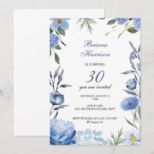 Fleurs bleues romantique invitation à fêter