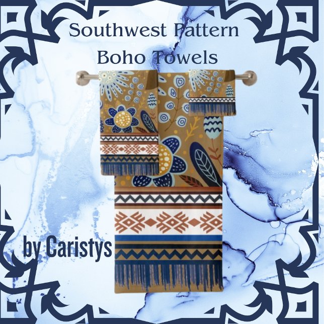 Fleurs Boho Motifs du Sud-Ouest Blues Gold (Créateur téléchargé)