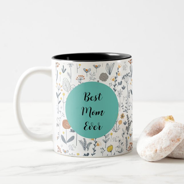 Fleurs Boho personnalisées Fête des Mères Mug (Avec donut)