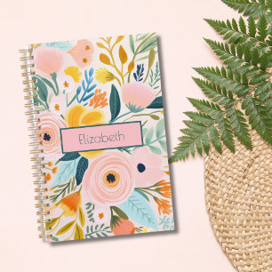 Fleurs botaniques aquarelle rose blush Monogramme